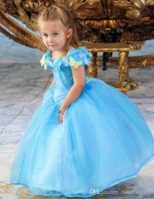 Cute Light Princess Cheap Cap Sleeve Wer Girls Dresses Tulle Appliques Party Sweep Train Infant For Kids Prom Dress