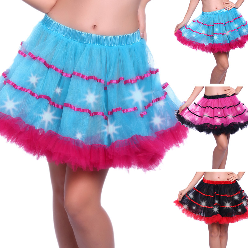 Party Led Light Tutu Skirt Women Halloween Christmas Festival Club Stage Dance Show Mesh Mini Pleated Tulle Petticoat