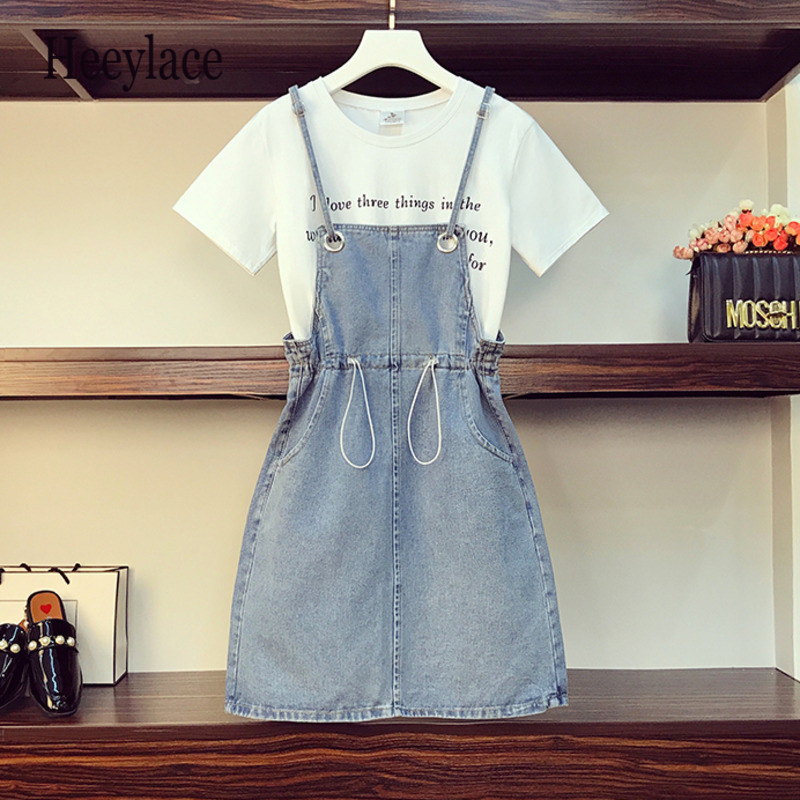 plus size Summer set women korean two piece set short sleeve top and denim dress women streetwear overalls matching sets
plus size Summer set women korean two piece set short sleeve top and denim dress women streetwear overalls matching sets