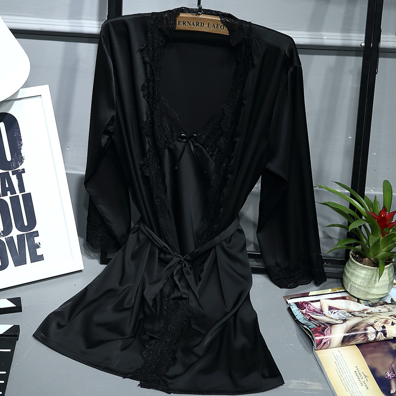 brand sexy women' robe & gown sets twinest bathrobe + mini night dress two pieces sleepwear womens sleep set faux silk, Black set
brand sexy women' robe & gown sets twinest bathrobe + mini night dress two pieces sleepwear womens sleep set faux silk, Black set