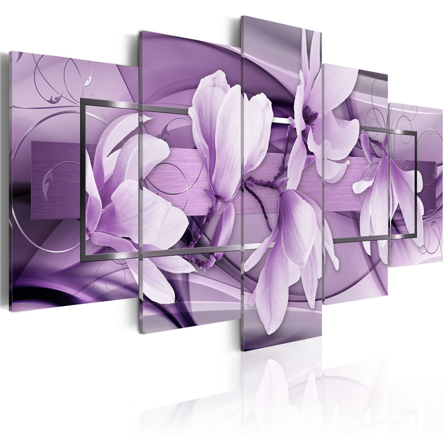 Fashion Wall Art Canvas Painting 5 Pieces Red Brown Purple Orchid Flower Modern Home Decoration,Choose Color And Size No Frame