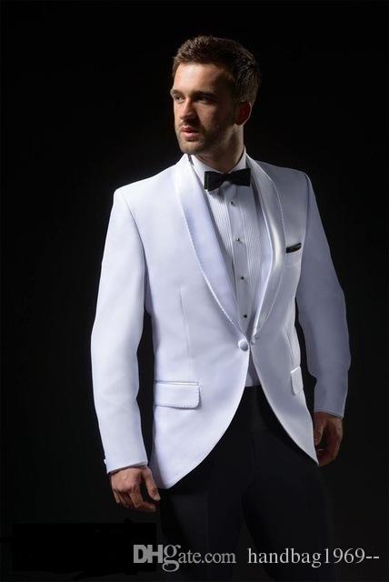 

New Arrivals One Button White Groom Tuxedos Shawl Lapel Groomsmen Best Man Blazer Mens Wedding Suits (Jacket+Pants+Tie) D:340, Same as image