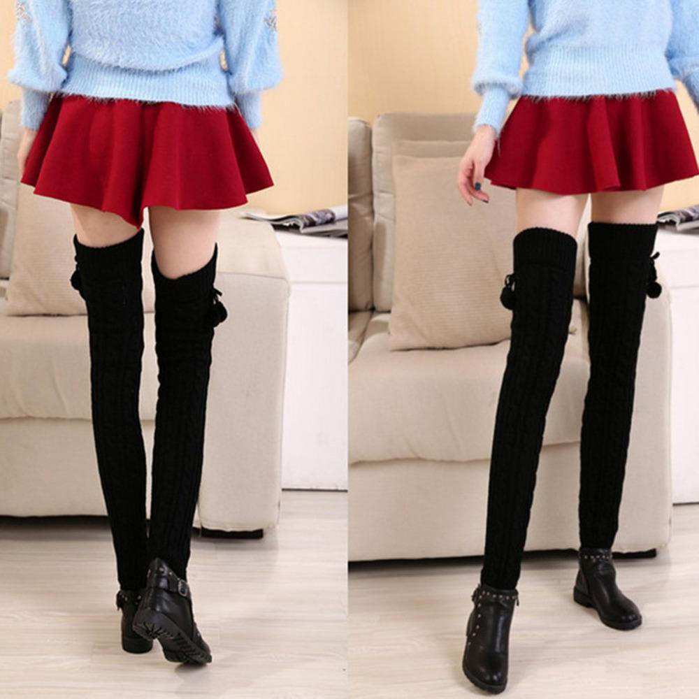Girls Hot Fashion Leg Warmers Women Warm Knee High Winter Knit Solid Crochet Leg Warmer Socks Warm Boot Cuffs Long Socks