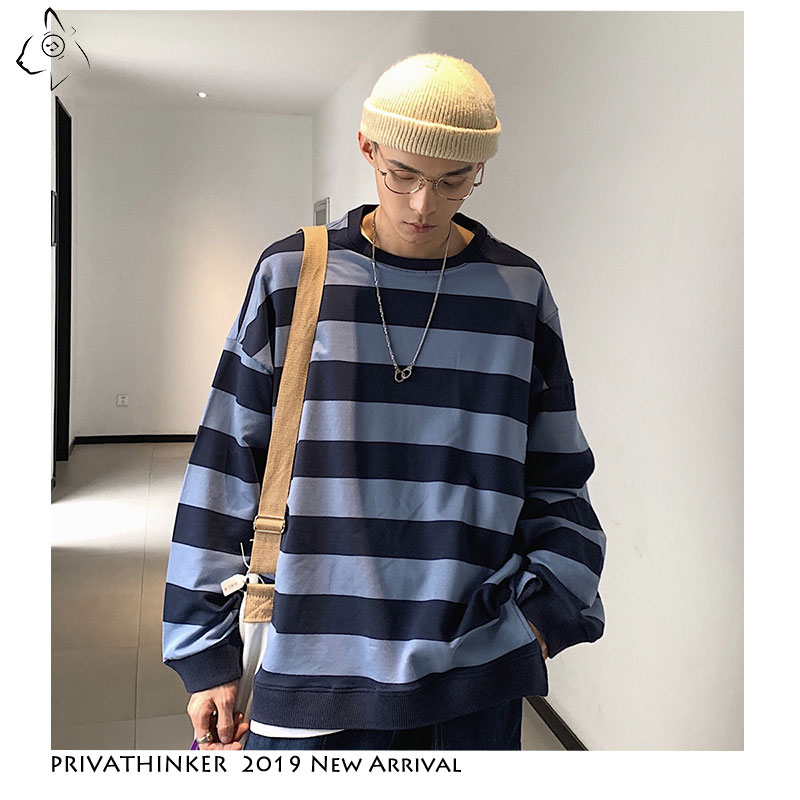 Men's Hoodies & Sweatshirts Men Woman 2021 O-Neck Loose Mens Striped Korean Male Colorful Sweatshirt Clothes Autumn