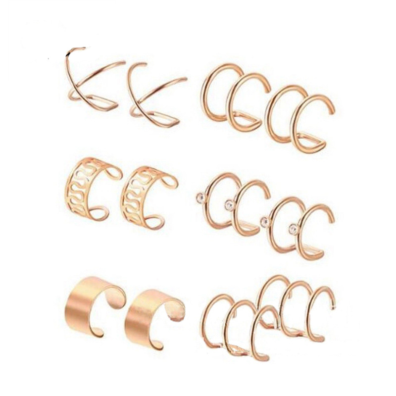 6 pairs/set Hip Hop Non Piercing Ear Clip Earrings Stainless Steel Earrings Jewelry Set Wholesale