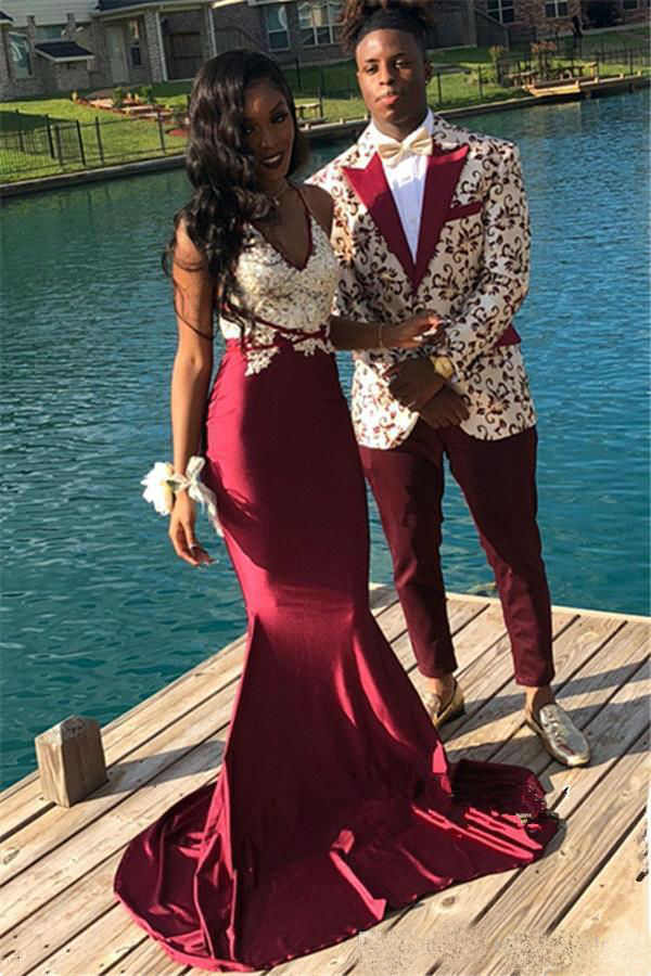 2019 Burgundy Mermaid Prom Dresses Spaghetti Straps Lace Applique Black Girls Cocktail Party Gowns Custom Made Long Evening Dresses