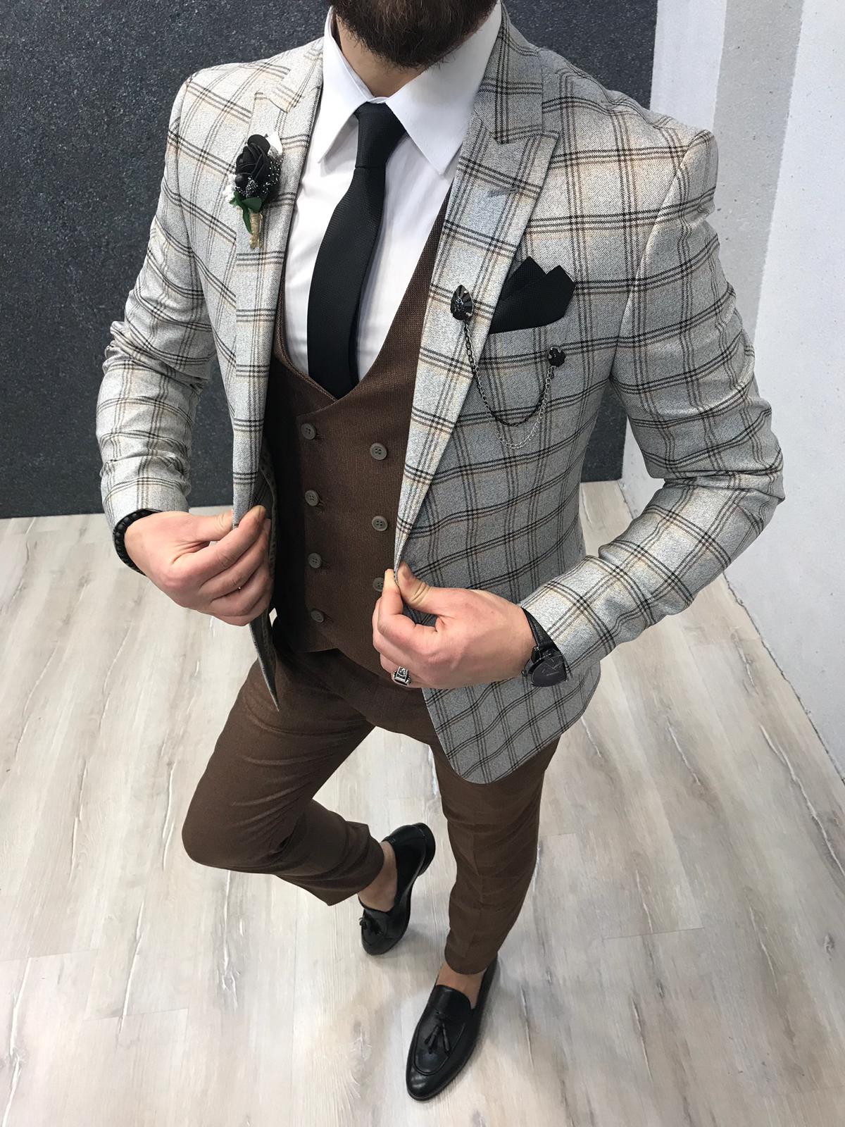 Classic Plaid Mens Wedding Designer Jackets One Button Slim Fit Groom Wear Peaked Lapel 1 Pieces Men Prom Blazer