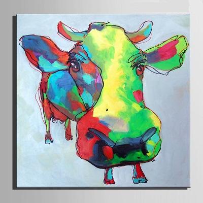 

A1x1 Color Cow Cartoon Animals High Quality Hand Painted /HD Print Modern Abstract Wall Decor Pop Art Oil Painting On Canvas.Mulit sizes C42