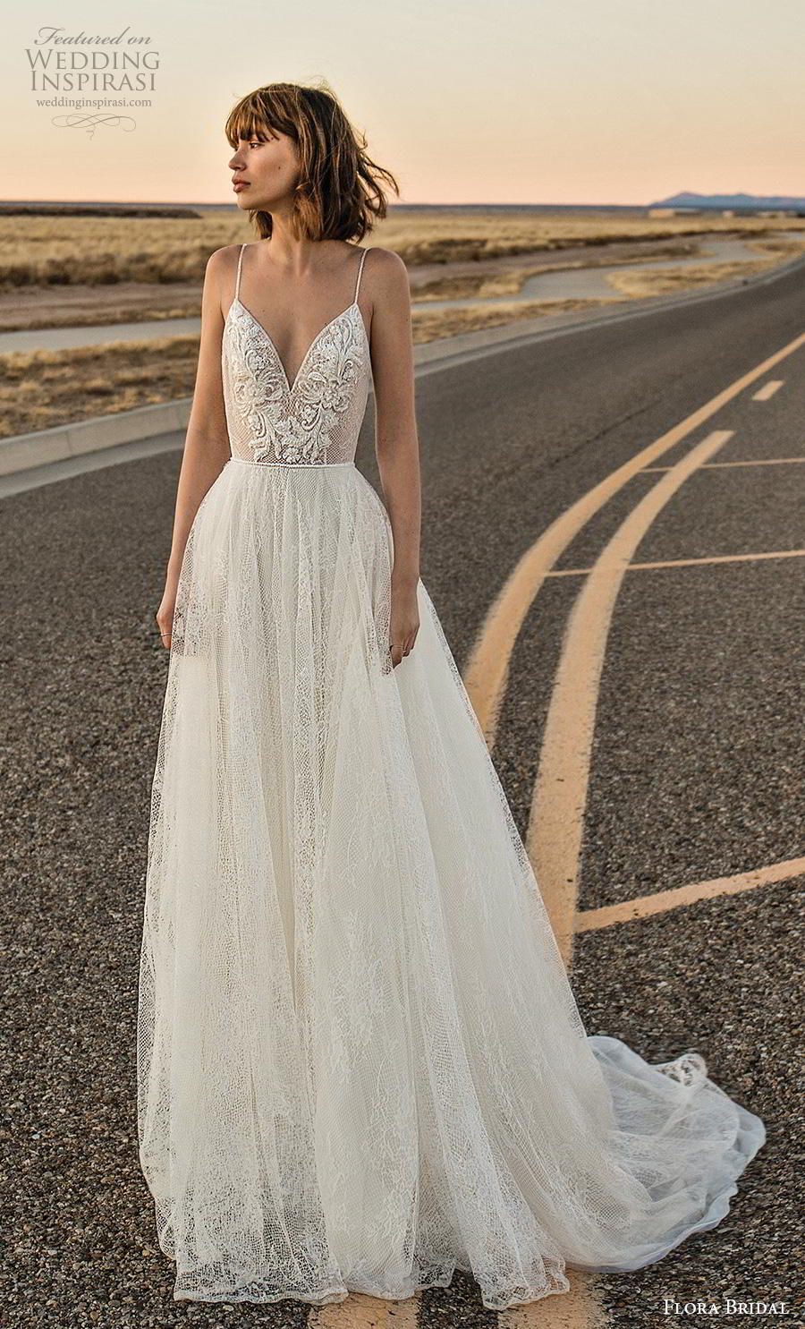 flora bridal bohemia wedding dresses spaghetti straps lace appliques backless plus size bridal gowns beach boho robe de marie