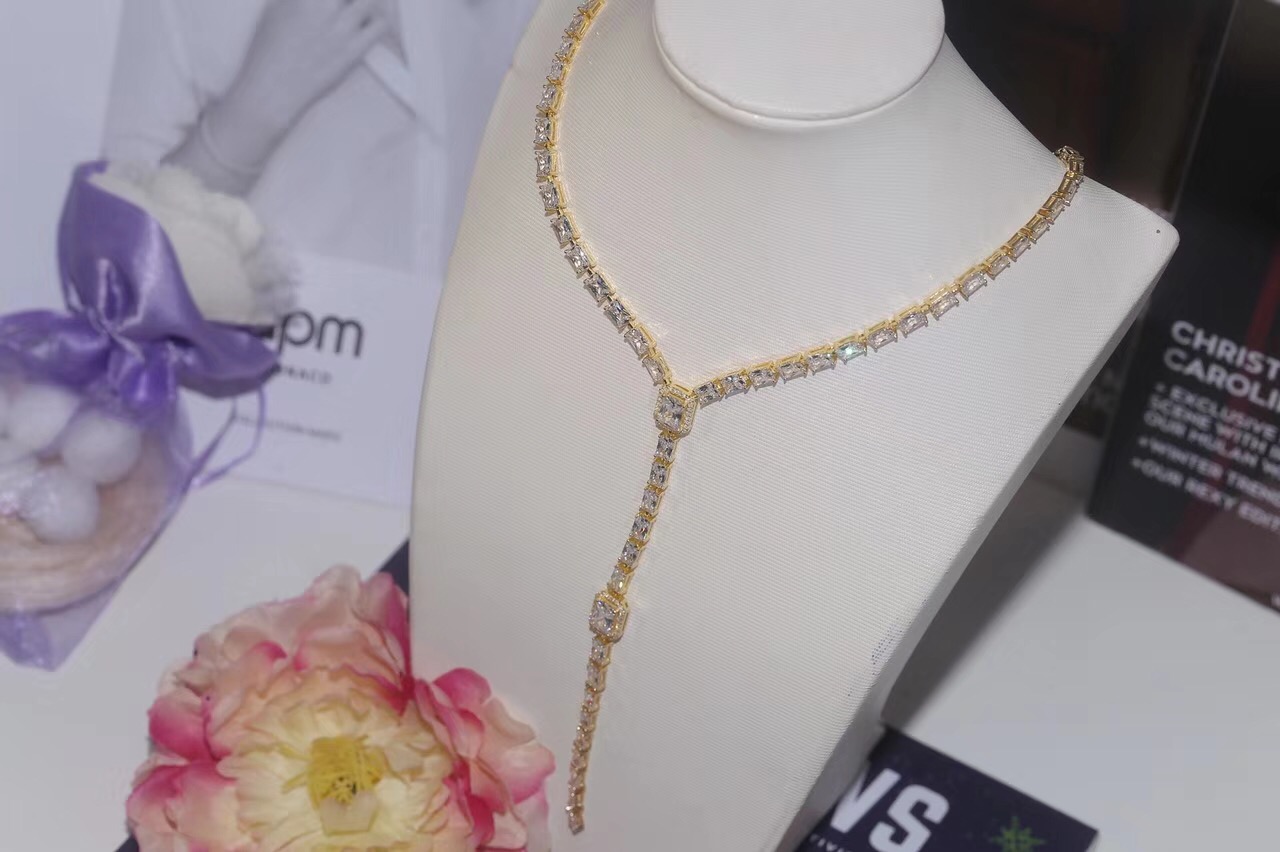 Fashion-925 Sterling Silver Fashion Collar Jewelry Silver Color Bride Rhinestone Tie Accessories Wedding Necklace Jewellery Statement N