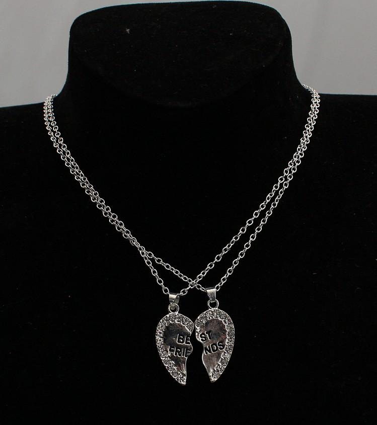 Trendy Best Friends Necklace For Mens Women Best Friend Forever Broken Crystal heart Pendant chains Fashion BFF friendship Jewelry Gift