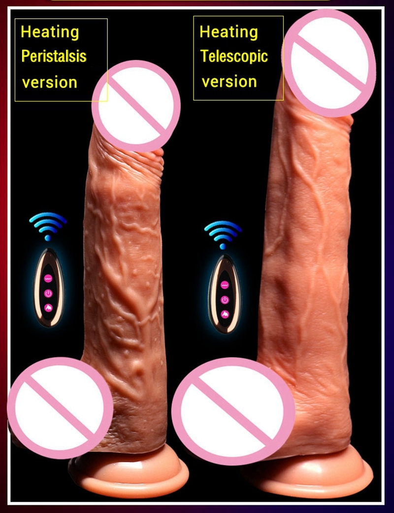 Telescopic Realistic Phalos With Suction Cup Heating Penis Wireless Remote Dick For Women Masturbator Dildo Anal Sex Toys Y200421