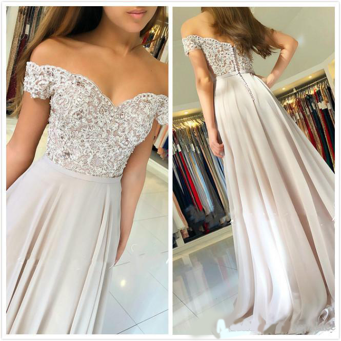 Evening Dresses V Neck Offer The Shoulder Glitter crystals Bodice A Line Chiffon Elegant Custom Made Formla Prom Party Bridal Dresses