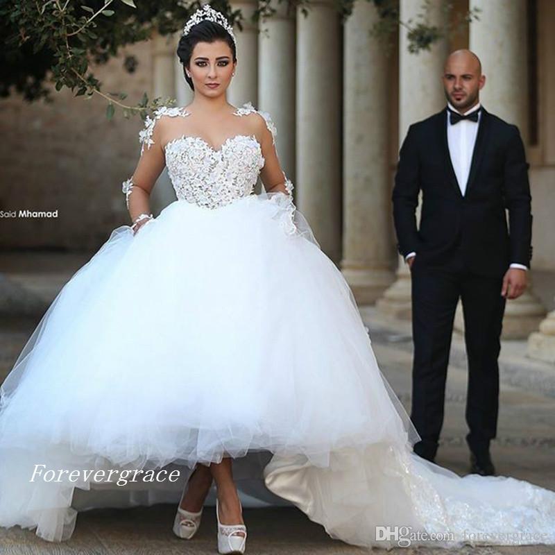 2019 Romantic Long Full Sleeves Appliques Wedding Dress Vintage Sheer Neck Bridal Gown Plus Size Custom Made Vestido De Noiva Longo