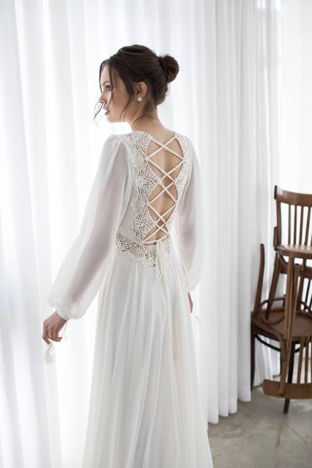 Asaf Dadush 2019 Wedding Dresses Long Sleeve V Neck Lace Chiffon Boho Bridal Gowns A Line Bohemian Beach Plus Size Wedding Dress