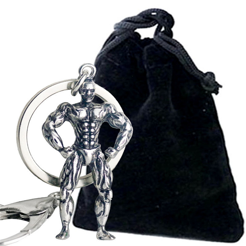 3D solid muscle man metal key chain creative fitness man key chain pendant