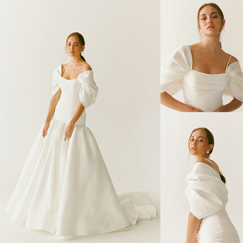 Mermaid Wedding Dresses Off Shoulder Sleeveless Ruched Chiffon Wedding Dress Sweep Train Bridal Gown, Orange
Mermaid Wedding Dresses Off Shoulder Sleeveless Ruched Chiffon Wedding Dress Sweep Train Bridal Gown, Orange