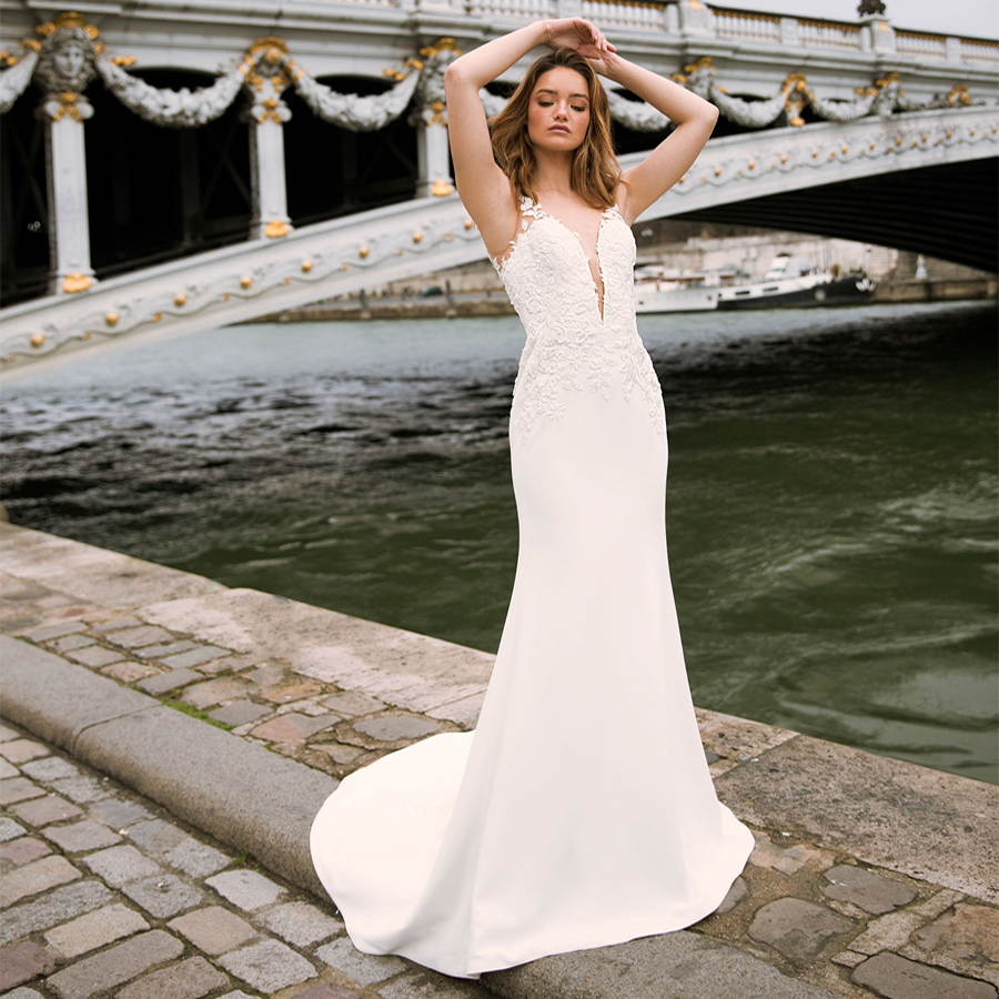 Elegant Mermaid Wedding Dresses 2020 with Detachable Train Tulle Appliques Bridal Dress Custom Plus size Wedding Gown Vestido De Novia