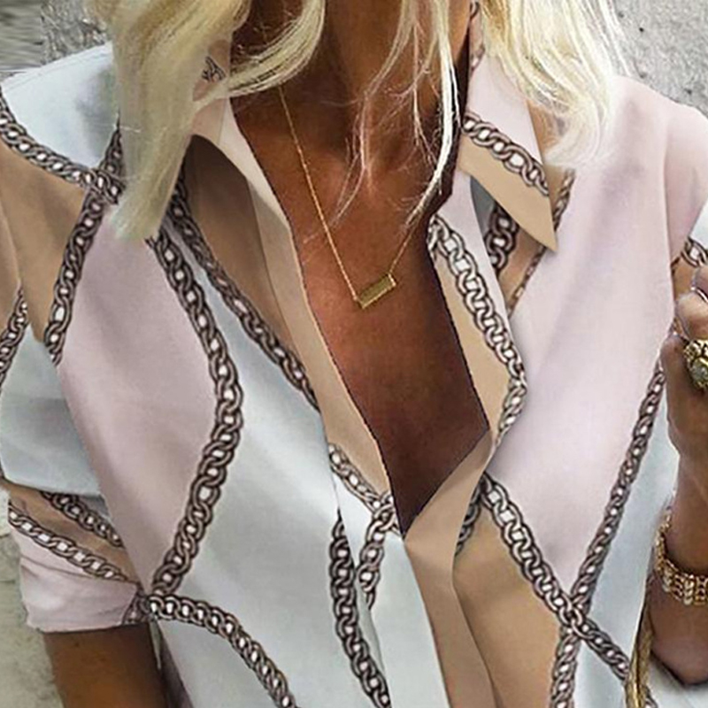 Chain Print Blouse and Shirt Women Long Sleeve Vintage Shirt Womens Tops and Blouse for Women Plus Size Top 5XL Spring 2020