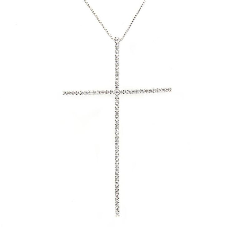 Classic Large Size Cross Pendant Necklace For Women Charm Jewelry Cubic Zircon CZ Diamond Crucifix Christian Ornaments Accessories G