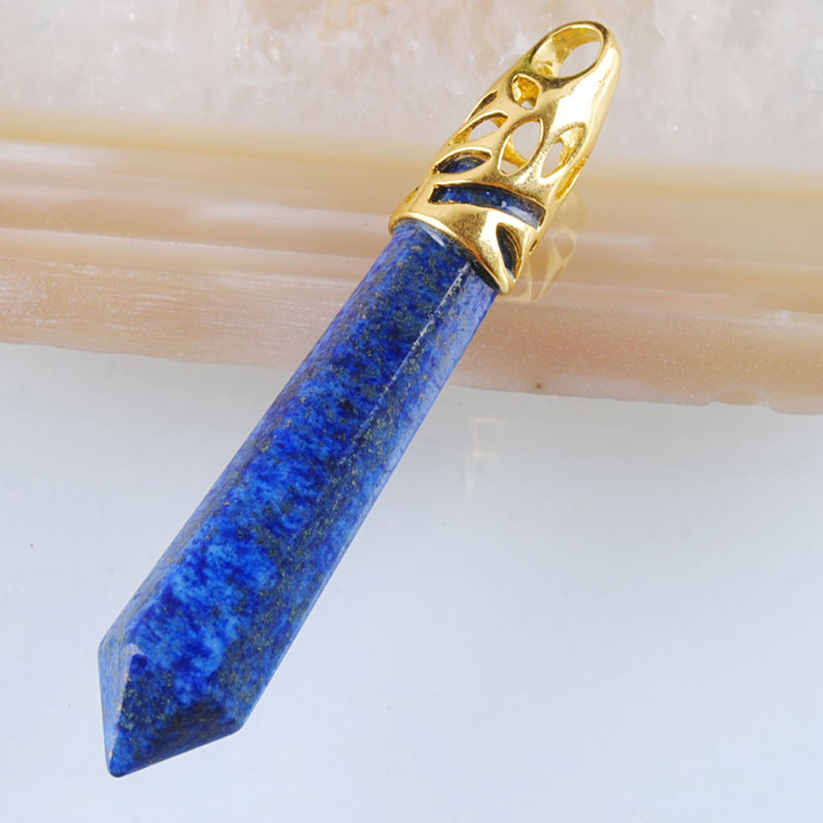 WOJIAER Hexagonal Pointed Reiki Chakra Pendant Bead Charm Jewelry Natural Gem Stone Golden Hollow out BN301