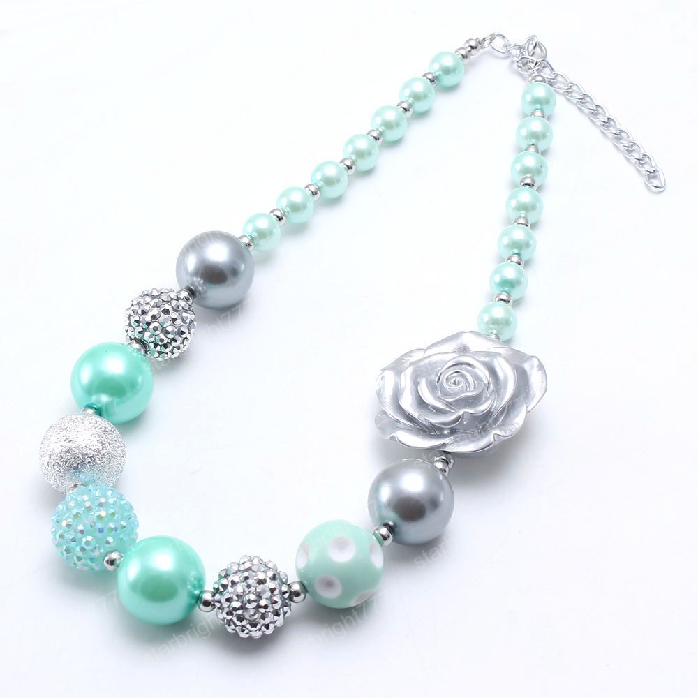 Spring Style Chunky Beads Necklace Child Girls Kids Mint Green Bubblegum Beads Chunky Necklace Fashion Handmade Jewelry