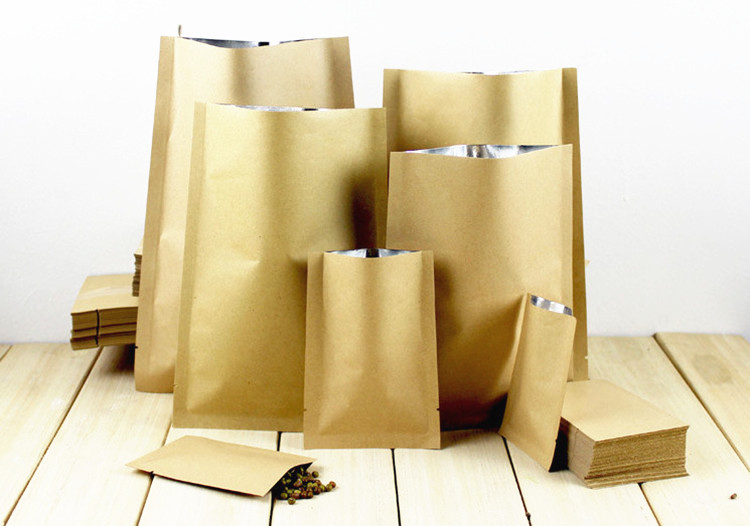 100pcs Kraft Paper Open Top Vacuum Packaging Bag Thick Barrier Candy Snack Salt Ground Coffee Powder Meat Tea Heat Sealing Gift Storage Pouches