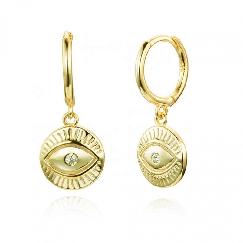 Dangle evil eye Coin earring Gold plated lucky girl women classic turkish evil eye jewelry