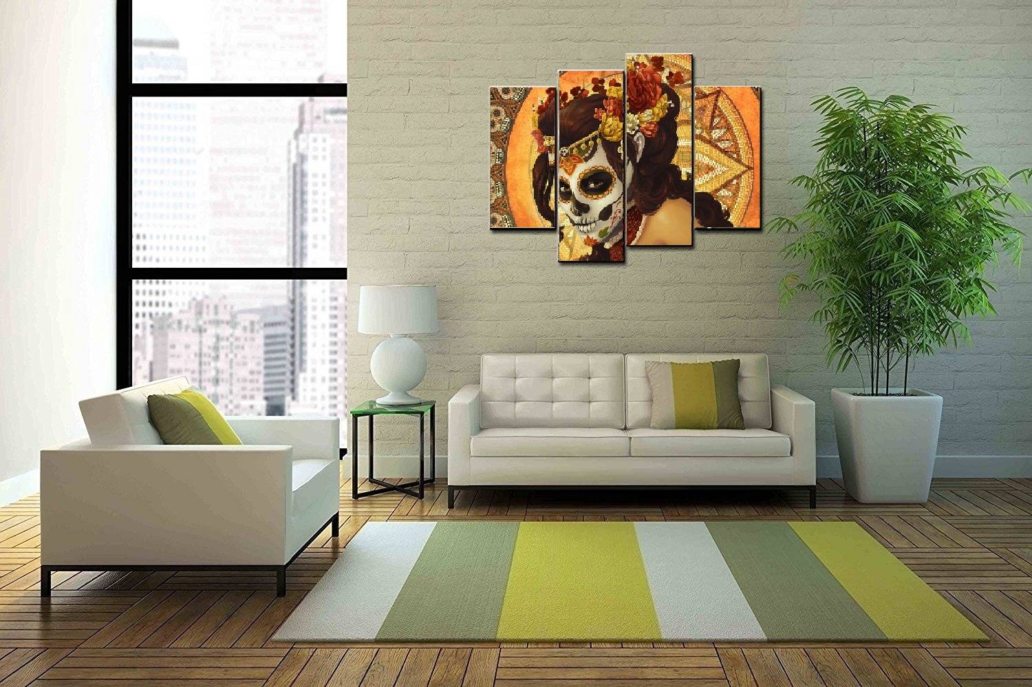 4pcs/set Unframed Skull Girl Colourful Face Figure Painting On Canvas Wall Art Painting Art Picture For Living Room Decor