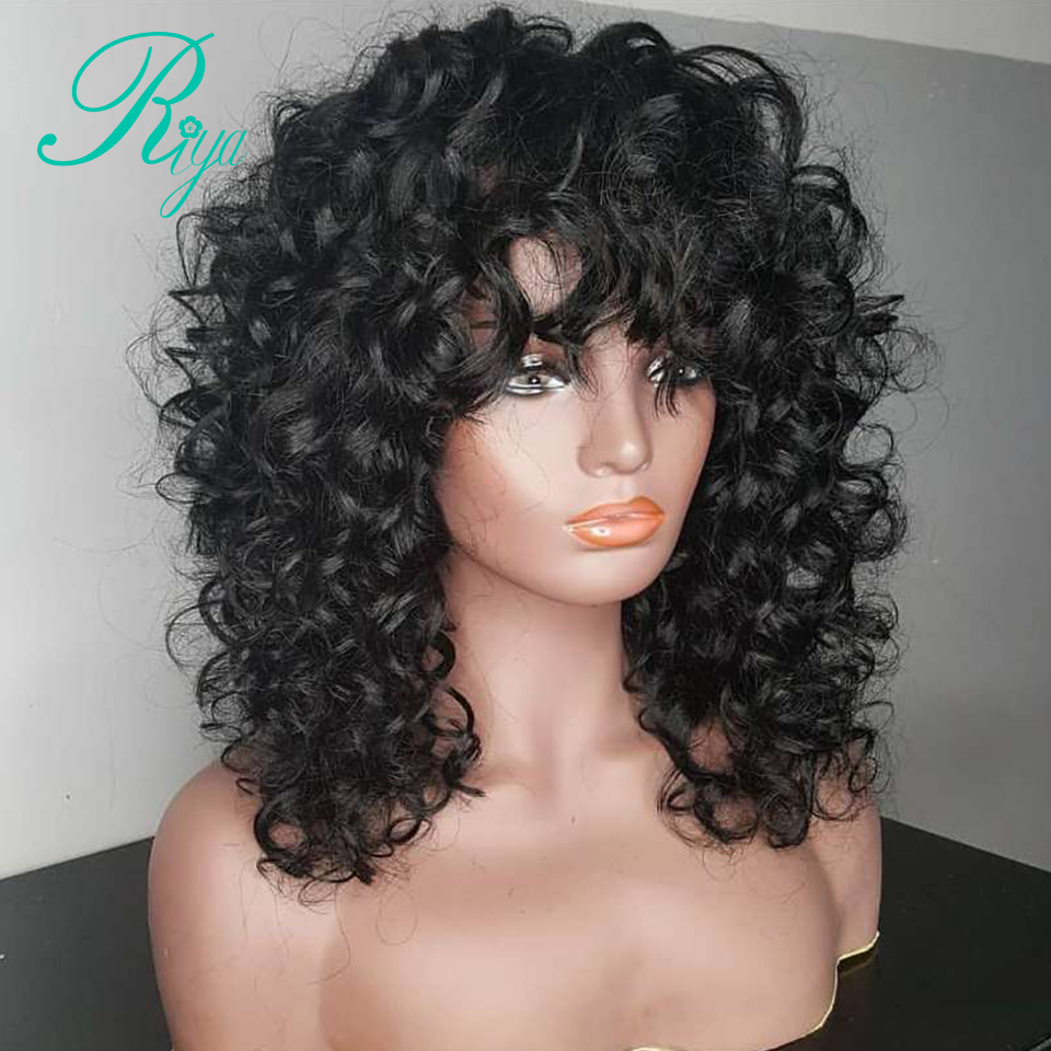 Kinky Curly Bob Lace Front Wig With Bangs 150% Density 13X4 synthetic Lace Front Bob Wig Pre Plucked Short Brazilian Wig
