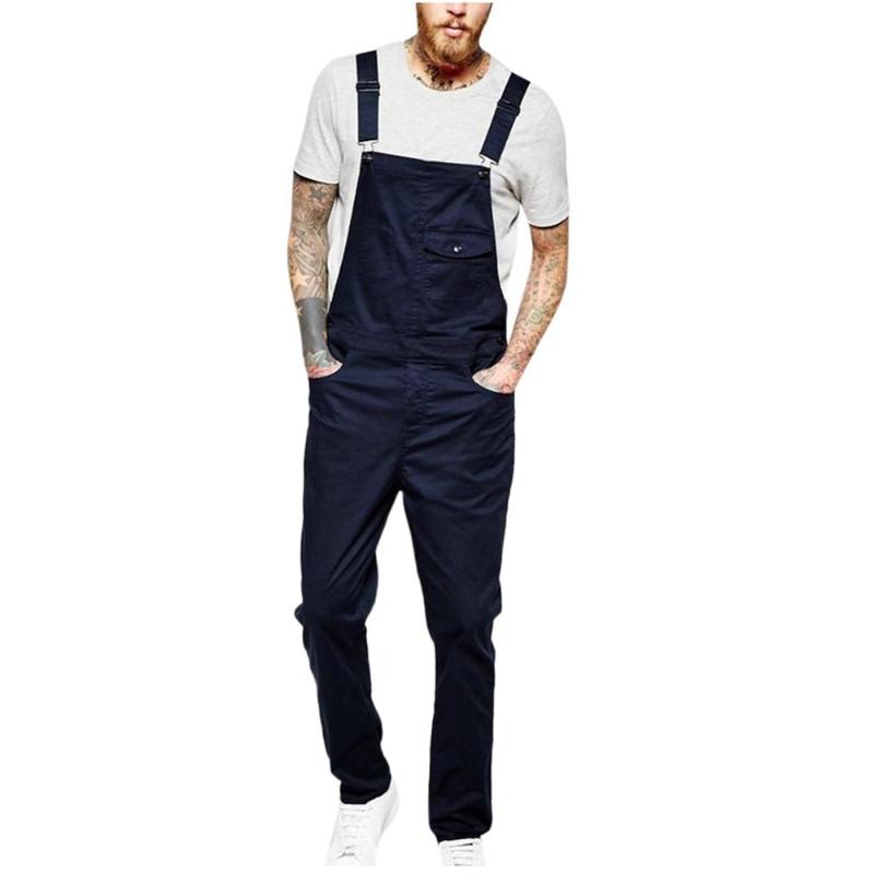 Men's White Denim Overalls Casual Slim Fit Suspender Jumpsuit With Pockets - Streetwear Style B4