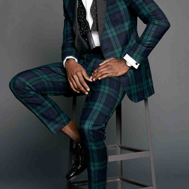 Brand New Plaid Wedding Tuxedos Black Peaked Lapel One Button Mens Prom Pant Suits Best Men Groom Wear Clothes