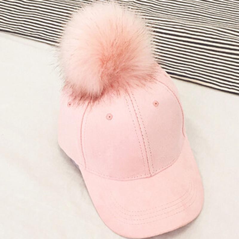 New Style Women Faux Fur Pompom Baseball Caps Light Tan Ball Suede Cap Hip-hop Hat Gorros