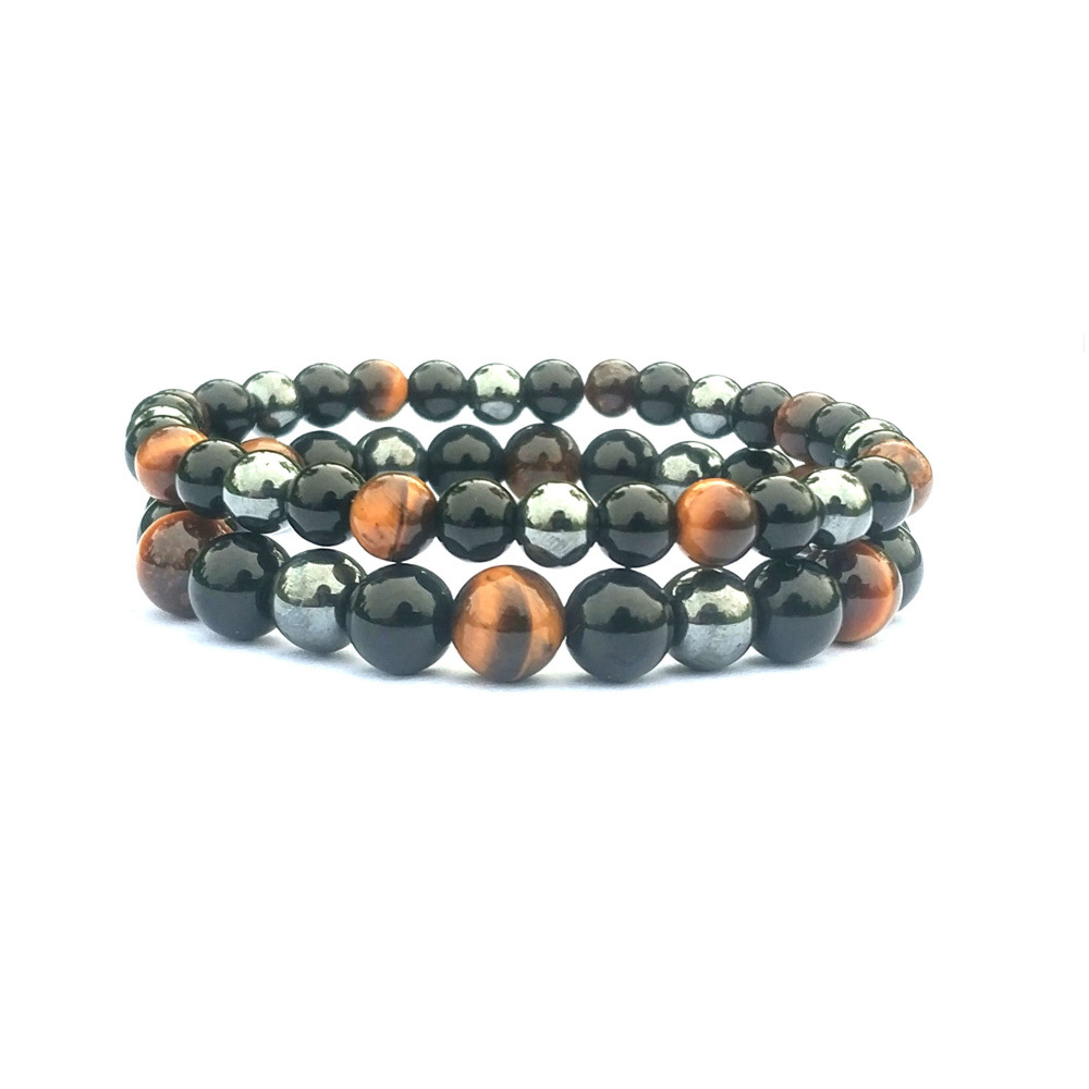Women's Men's Handmade Classic Black Gallstone Tiger Eye Obsidian 8mm Mixed Color Bracelet Bead Bracelet