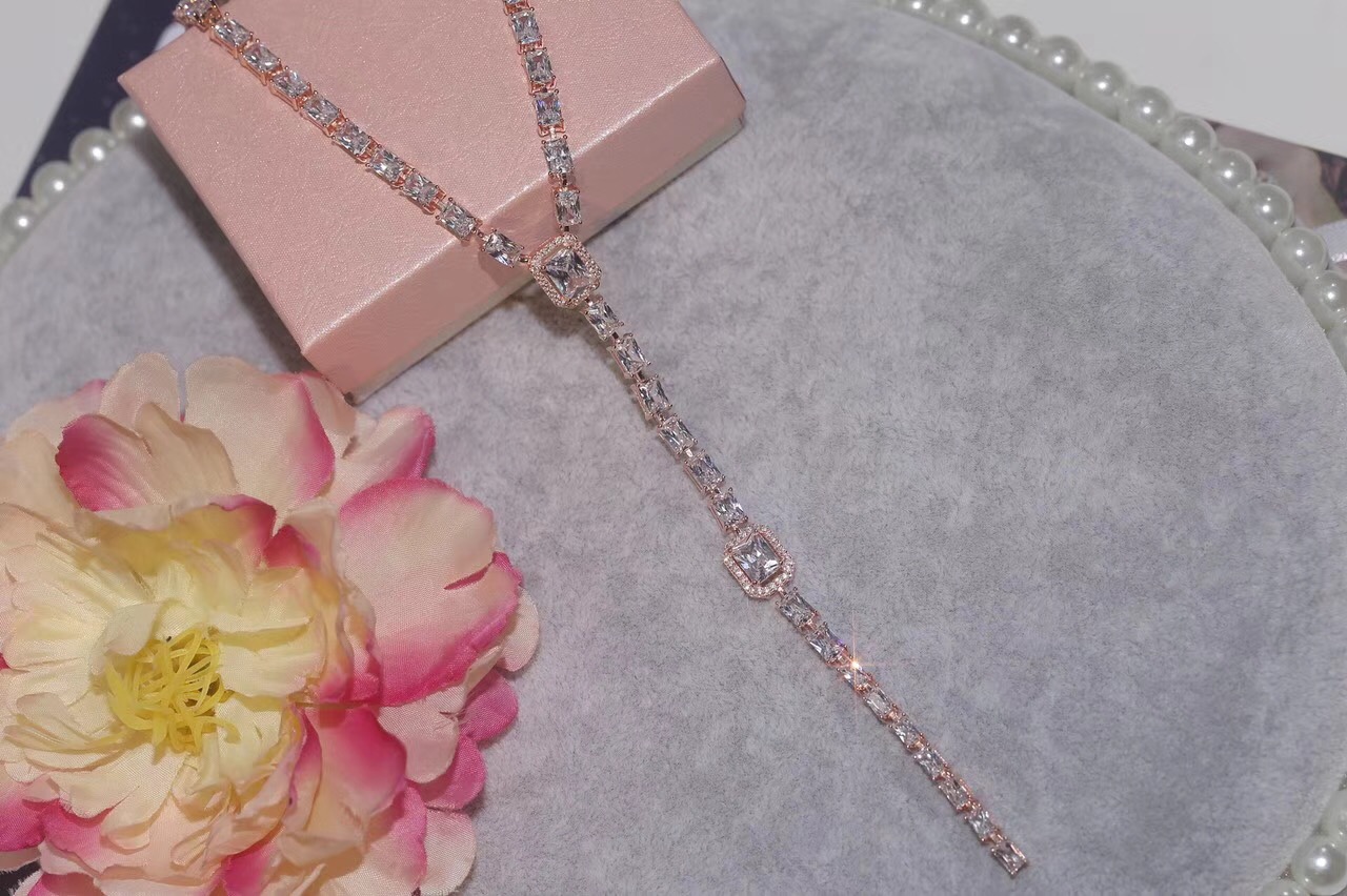 Fashion-925 Sterling Silver Fashion Collar Jewelry Silver Color Bride Rhinestone Tie Accessories Wedding Necklace Jewellery Statement N