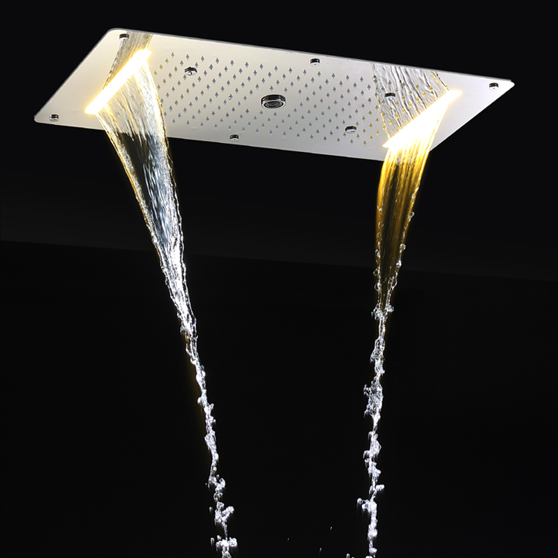 Bathroom LED Shower Set 4 ways Mixer Valve Ceiling ShowerHead Panel Rainfall Waterfall Massage Bath System Faucets 380*700MM