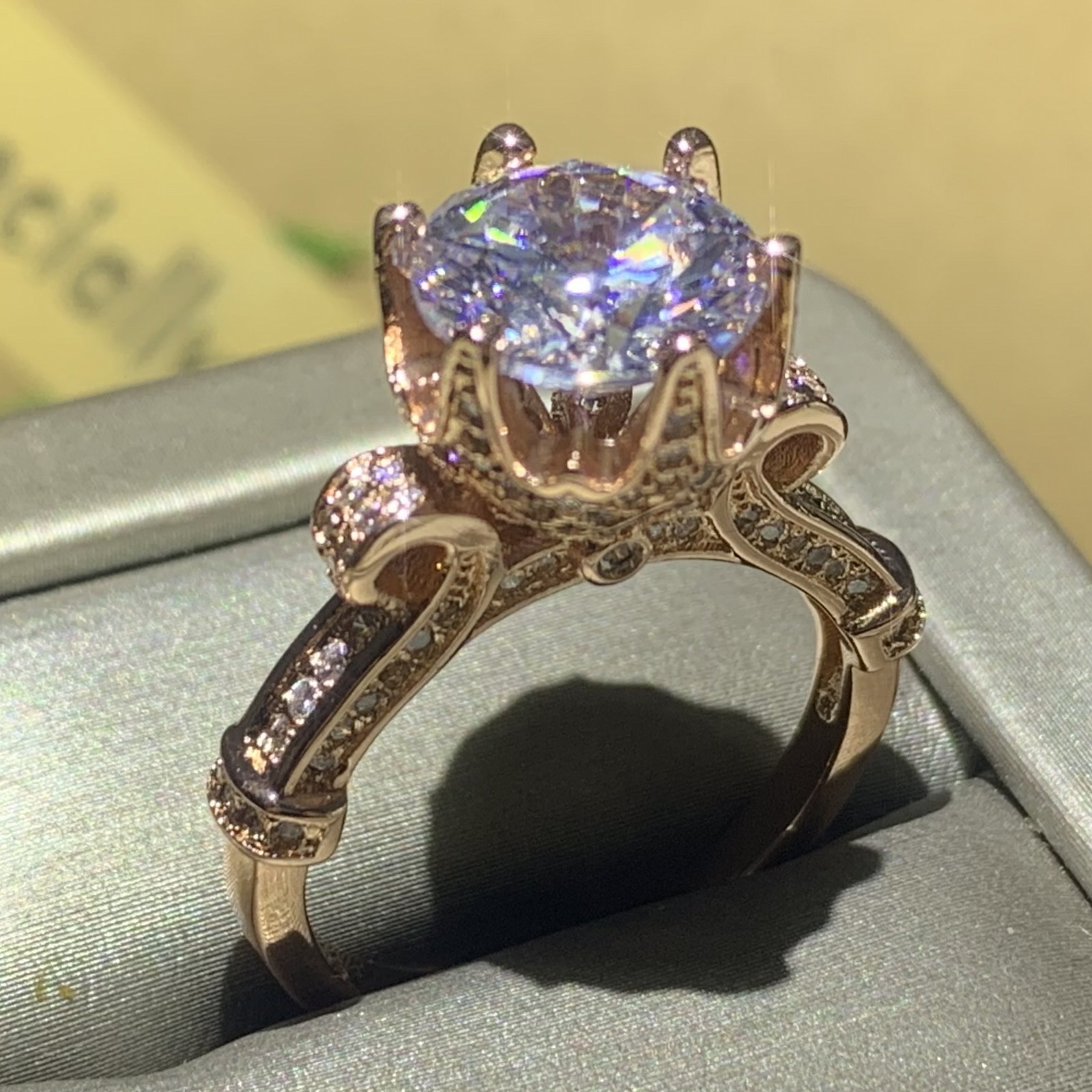 Choucong Wholesale Top Luxury Jewelry 925 Sterling Silver&Rose Gold Fill Round Cut White Topaz Promise Wedding Bridal Ring for Women Gift