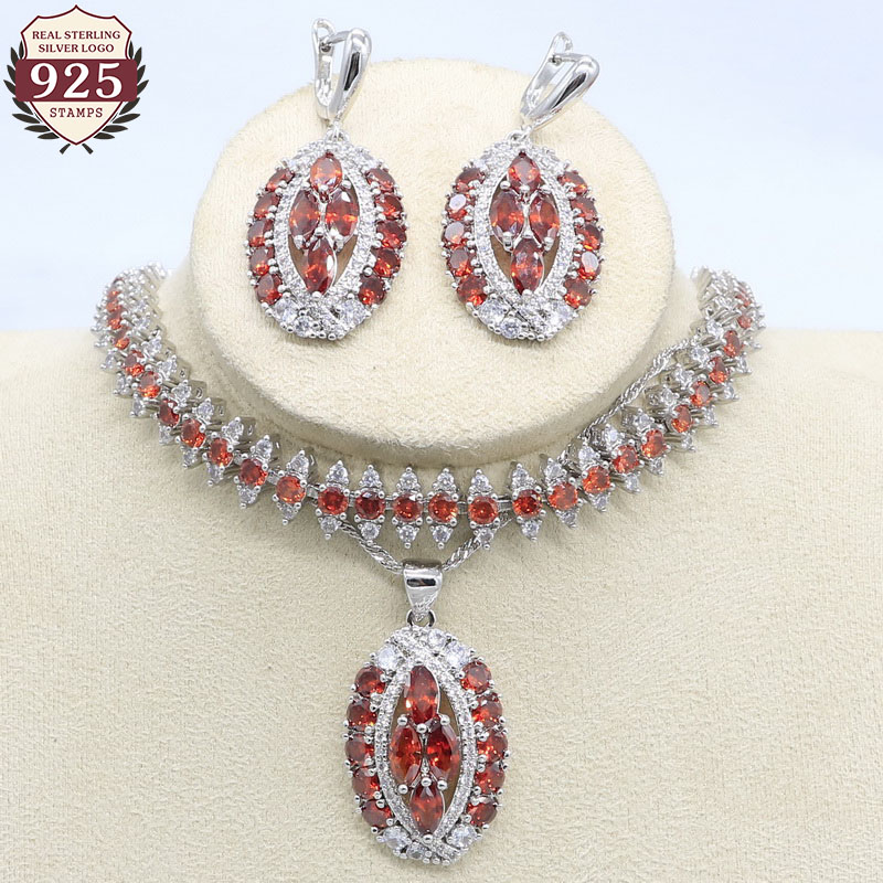 925 Silver Jewelry Sets For Women Wedding Luxurious Red White Zircon Necklace Pendant Bracelet Earrings Free Gift Box, As pic
925 Silver Jewelry Sets For Women Wedding Luxurious Red White Zircon Necklace Pendant Bracelet Earrings Free Gift Box, As pic