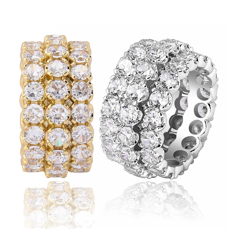 New Arrival Hip Hop Engagement Ring 18K Gold Plated Iced Out Cubic Zirconia Mens Womens Band Bling Diamond CZ Zircon Stone Finger Rings Jewelry Gifts 