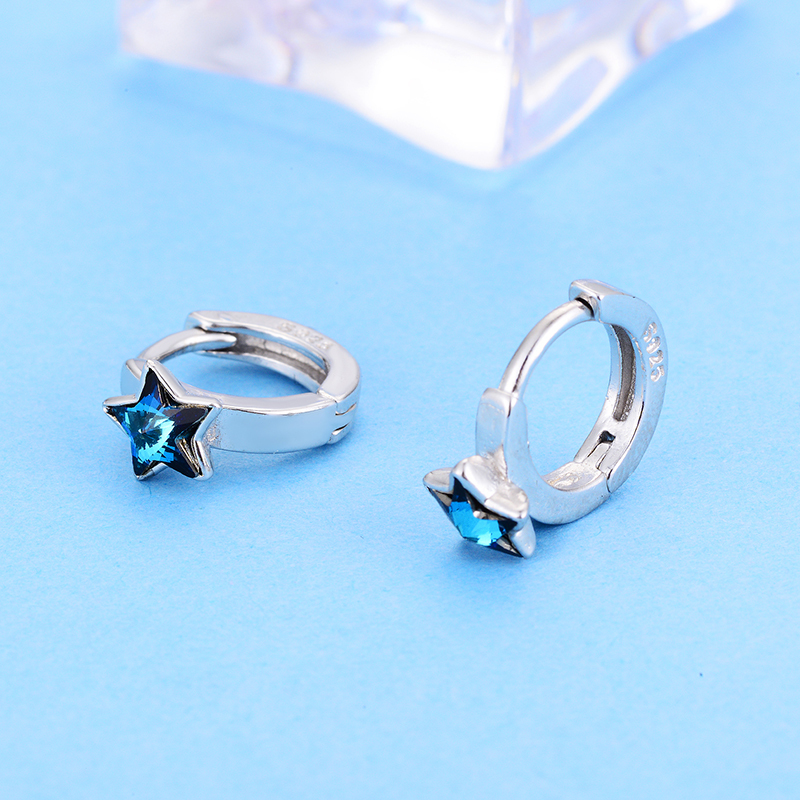Shineland Blue Stars Round Circle Hoop Earrings 925 Sterling Silver Jewelry For Women Girls Statement Earrings Summer Hot Gifts Y18110503