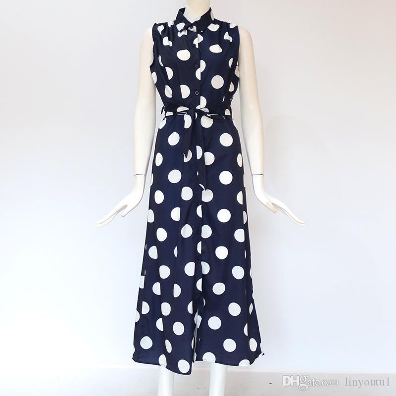 2020 Long Dress Women Sexy Summer Polka Dot Beach Chiffon Dresses Boho Style Casual Party Turn Down Collar Office Shirt Dress Vestido