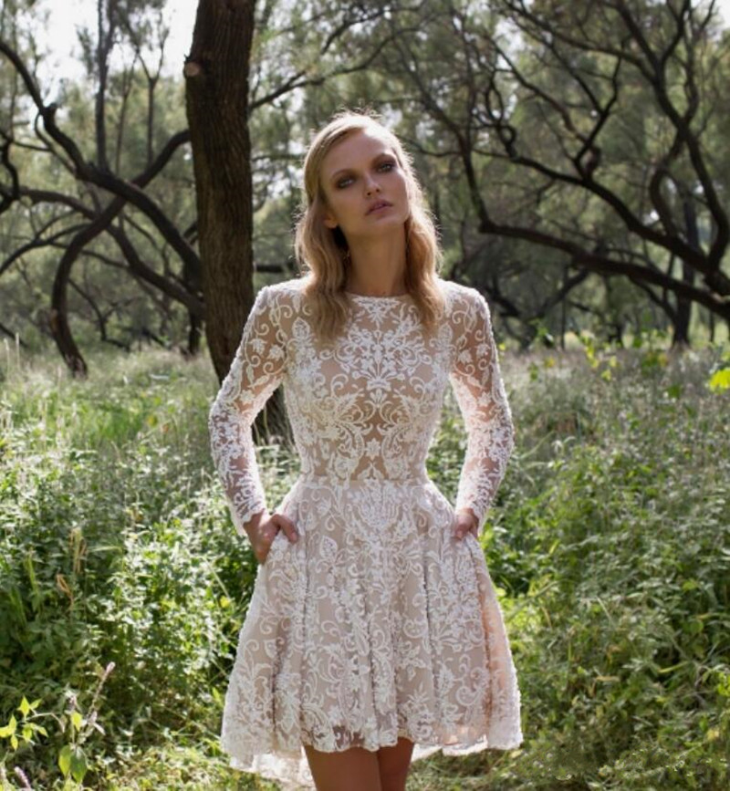 2019 New Limor Rosen Long Sleeve Country Wedding Dresses with Detachable Train Modest Backless Two in One Short Bohemian Beach Wedding Gown