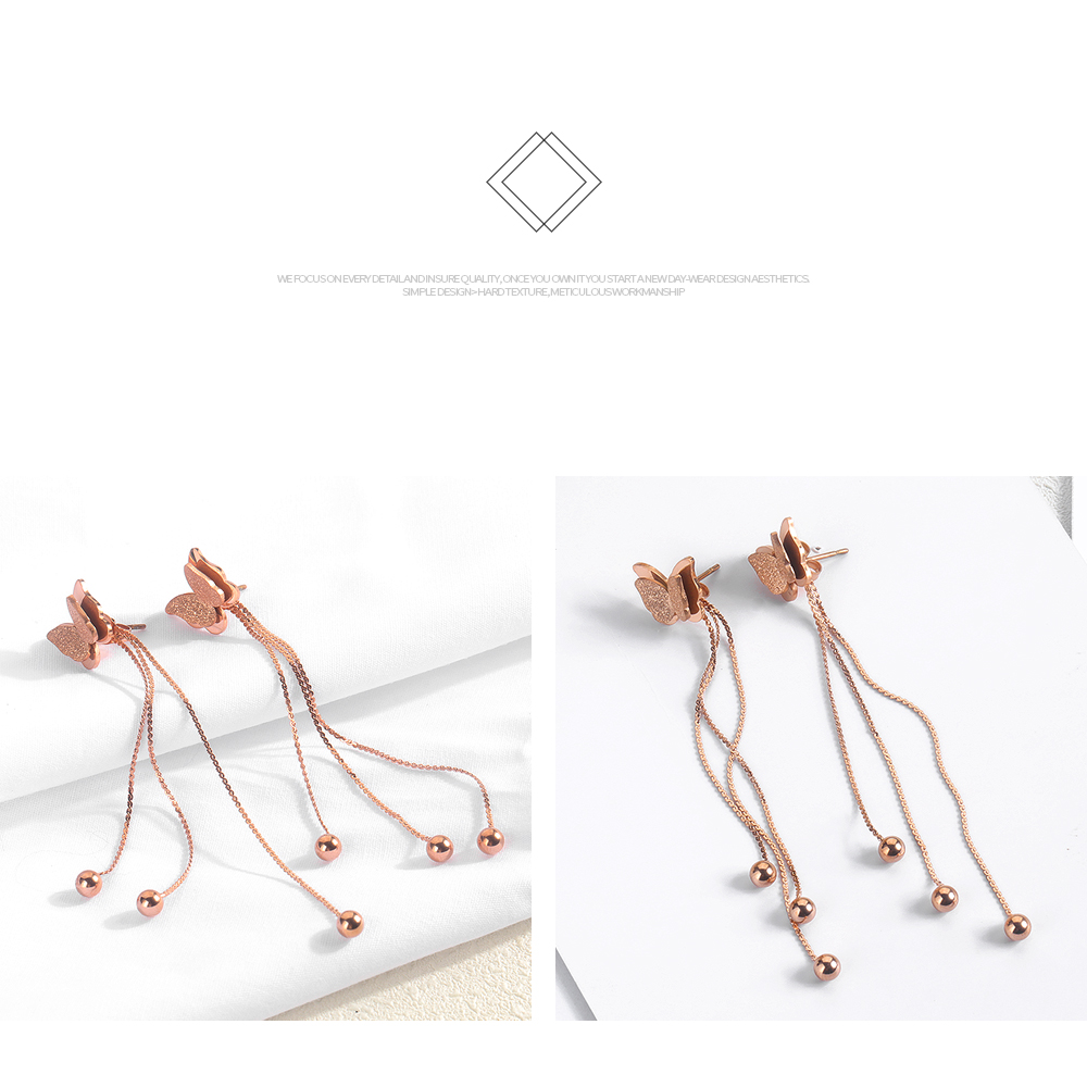 Scrub Butterfly Drop Earrings Jewelry Charm Shining Stainless Steel 14K Gold Plated Earrings Women Girl's Gift