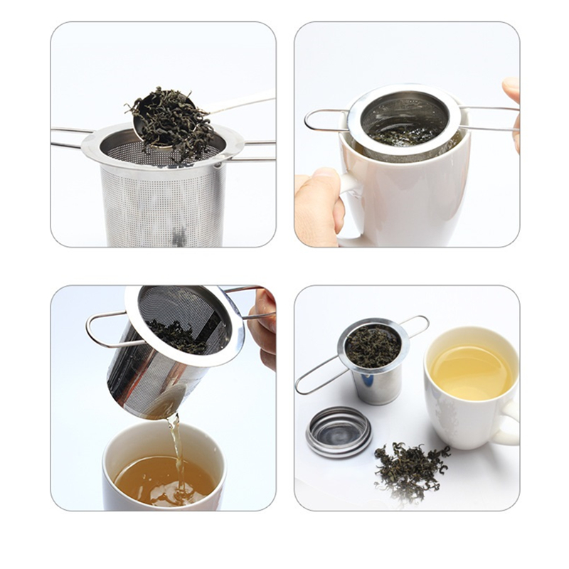 Stainless Steel Loose Leaf Tea Infuser Basket - Folding Handle Filter Teapot Strainer with Lid