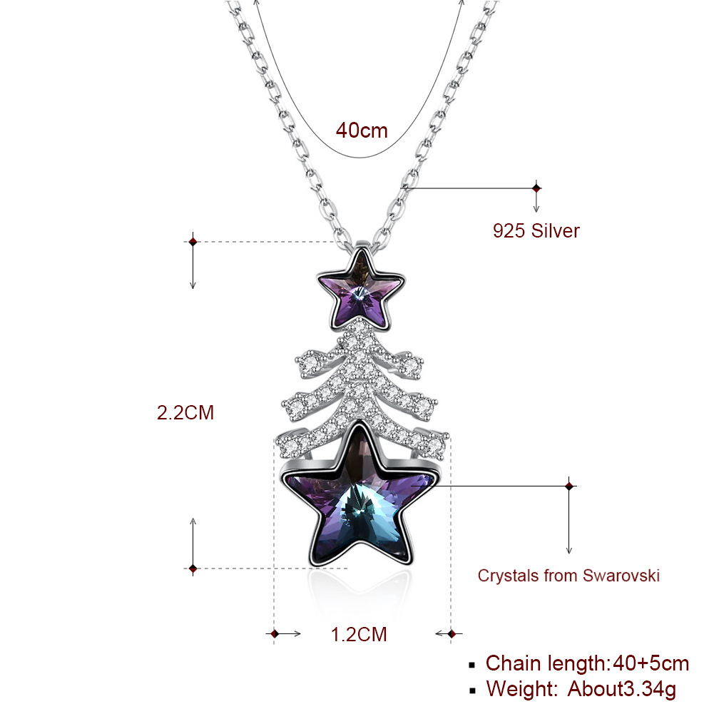 Fashion- sterling silver Christmas tree star crystal pendant necklace sterling silver collarbone chain