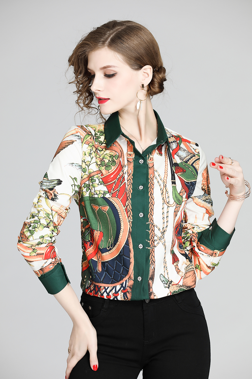 Wholesale Spring Summer Fall Runway Vintage Floral Print Collar Casual Office Women Ladies Button Front Up Long Sleeve Tops Shirt Blouse, Multi
Wholesale Spring Summer Fall Runway Vintage Floral Print Collar Casual Office Women Ladies Button Front Up Long Sleeve Tops Shirt Blouse, Multi