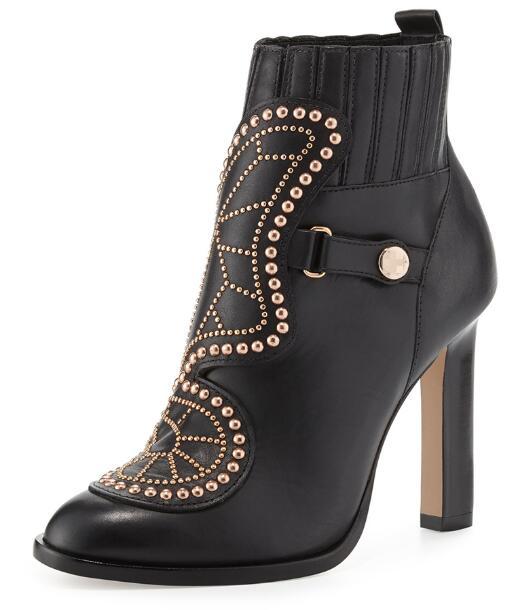 Sophia Webster butterfly ankle boots women block high heels gold rivets studded patent leather shoes spring winter brand, Black
Sophia Webster butterfly ankle boots women block high heels gold rivets studded patent leather shoes spring winter brand, Black