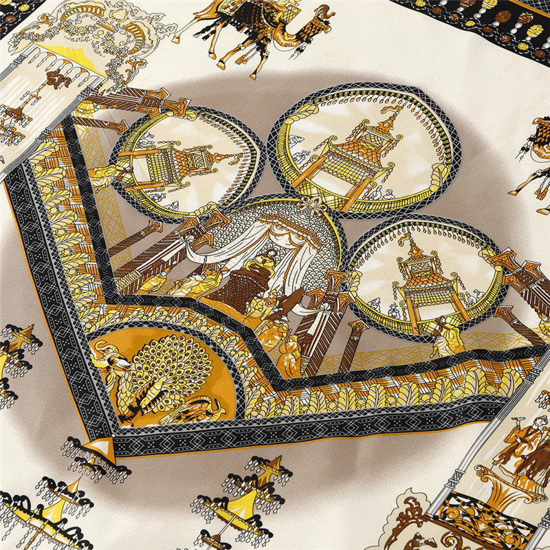 Scarf Twill 100% Silk Scarf For Women Camel Castle Print Square Scarves Hijab Kerchief For Ladies Shawls