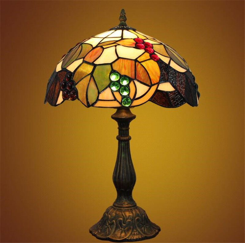 Grape decoration table lamps retro pastoral style Tiffany stained glass desk lamp bar restaurant table light TF057