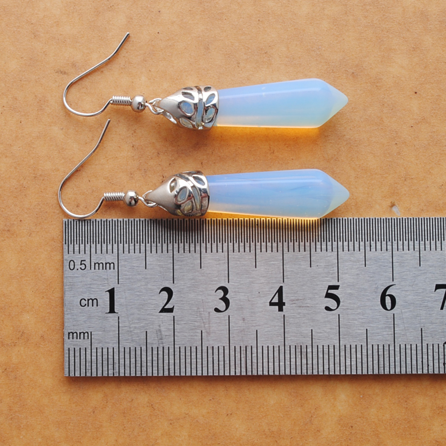 WOJIAER Natural White Opalite Gem Stone Dangle Earrings Hexagonal Pointed Reiki Chakra Beads For Women Jewelry R3067